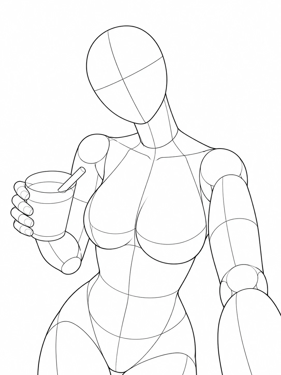 Cropped upper-body mannequin holding a cup near the chest