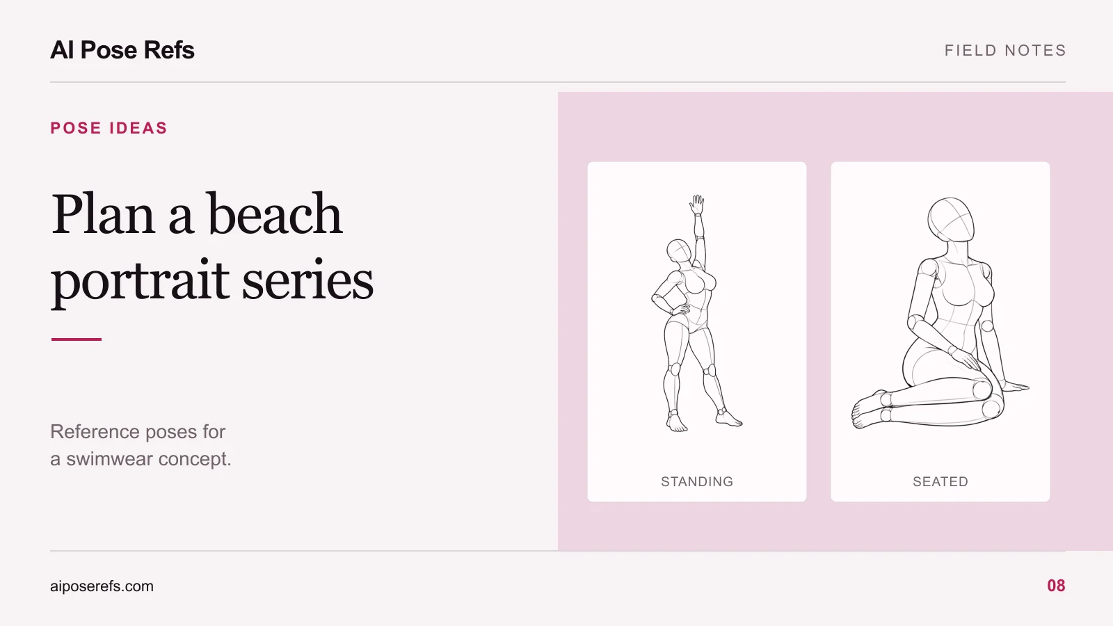 Bikini photoshoot poses for an AI beach portrait series