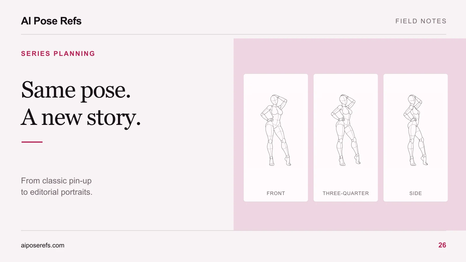 From classic pin-up to editorial portraits: reuse a pose, change the story