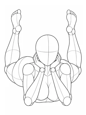 Prone chin-in-hands pose with both feet raised