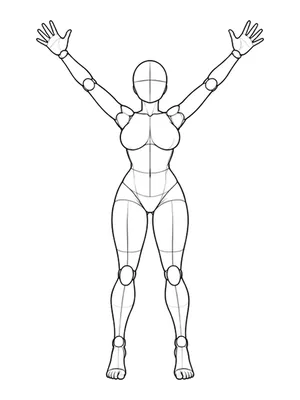 On tiptoe with arms in a V